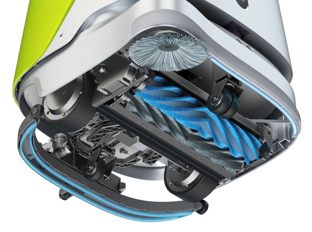 Base del robot PuduCC1, donde se ven sus cepillos de limpieza