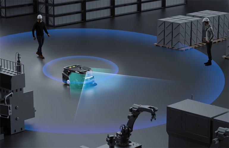 Representación gráfica del rango de sensor del Pudu MT1