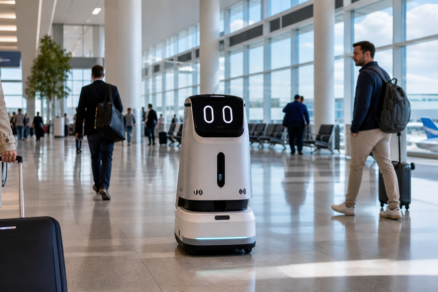 robot para aeropuertos mejorando la orientación y la limpieza en la terminal